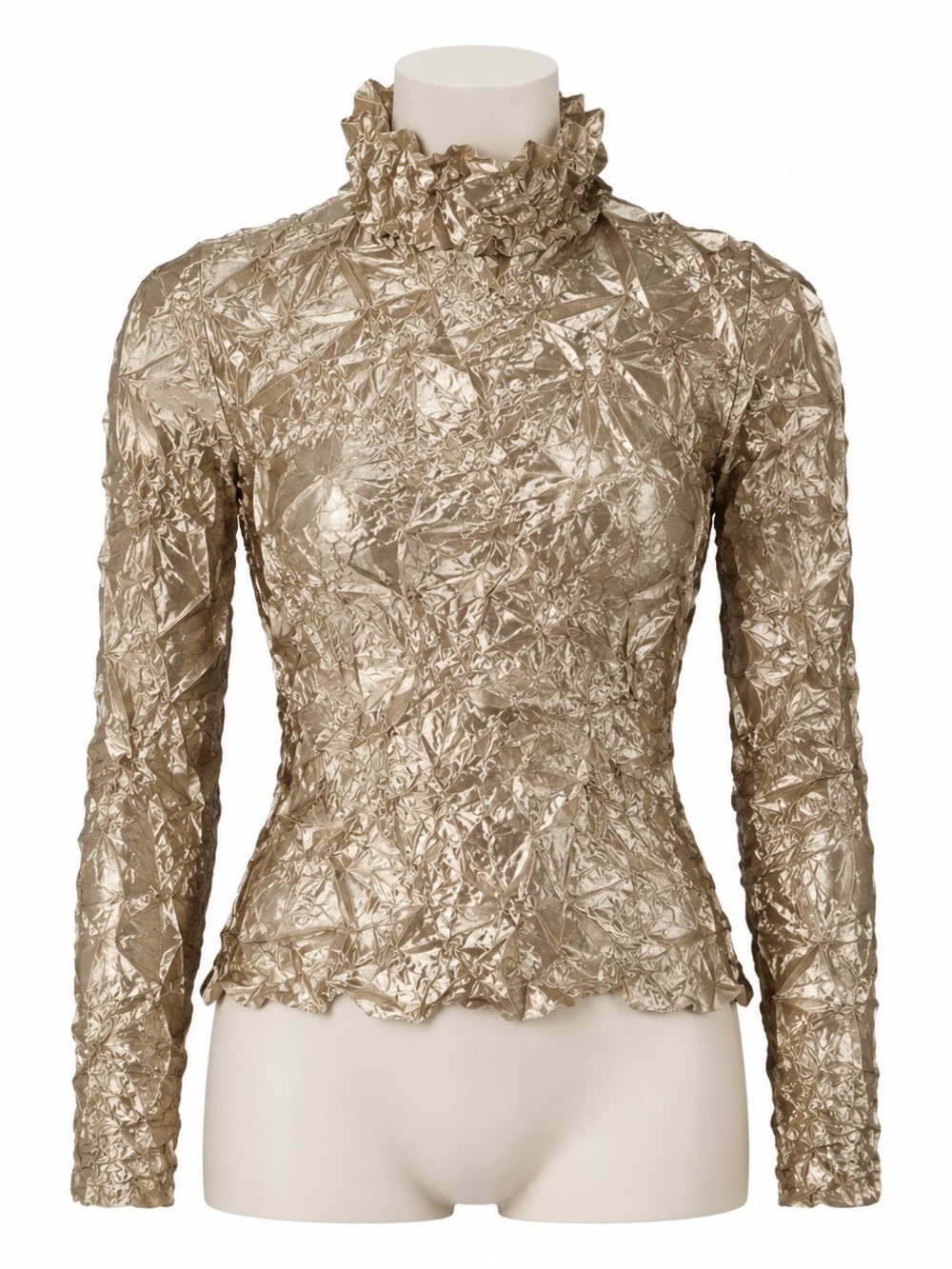 Pile Ou Face Paris Crinkle Pleated Top Unique Size Metallic Gold Made France S/M